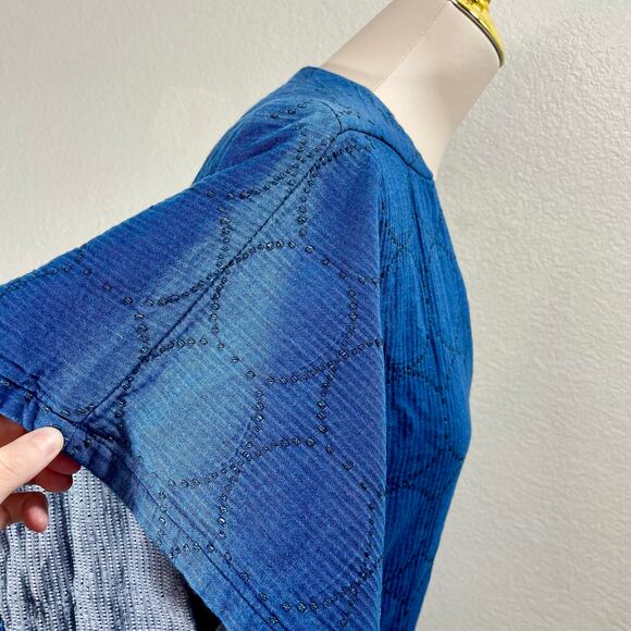 Horses Atelier Blue Geometric Quilted Blanket Kaftan Cover-Up Dress M/L *Flaw - Picture 8 of 9